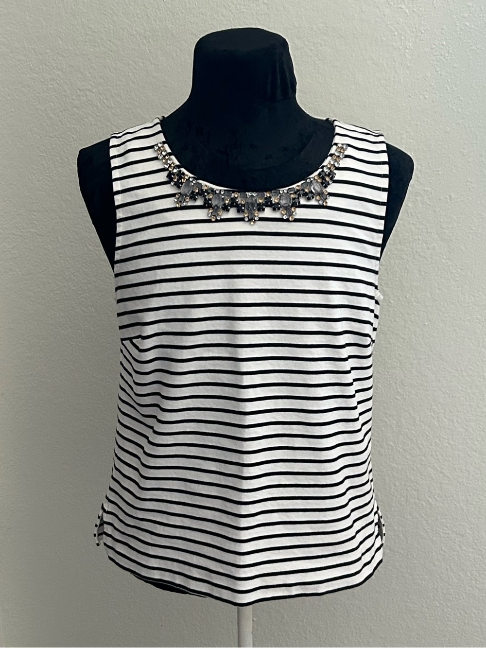 J.Crew Embellished Striped Sleeveless Top Medium